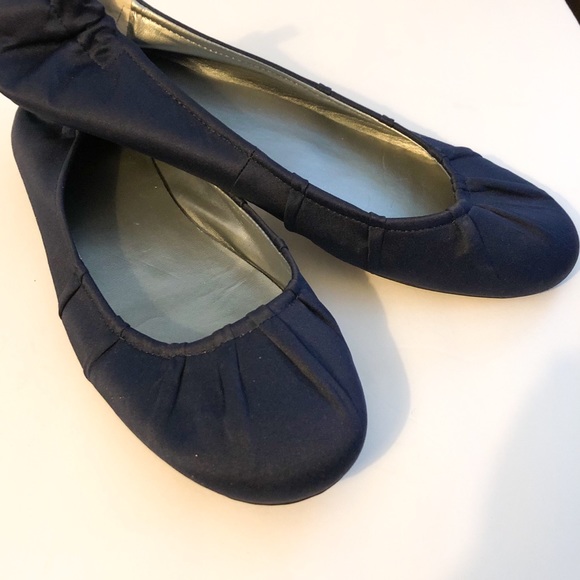 navy blue satin flats